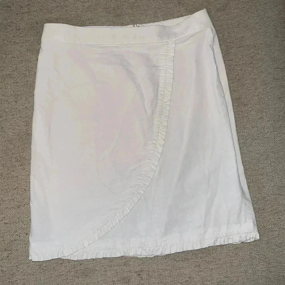 J Crew Mercantile Women's Oxford Fixed-Wrap Ruffle Tulip Skirt - size 10…